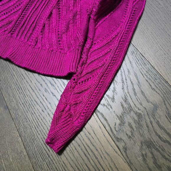 Ralph Lauren Pointelle Knit Cotton Blend Sweater in Fuchsia Berry Pink - Picture 7 of 14